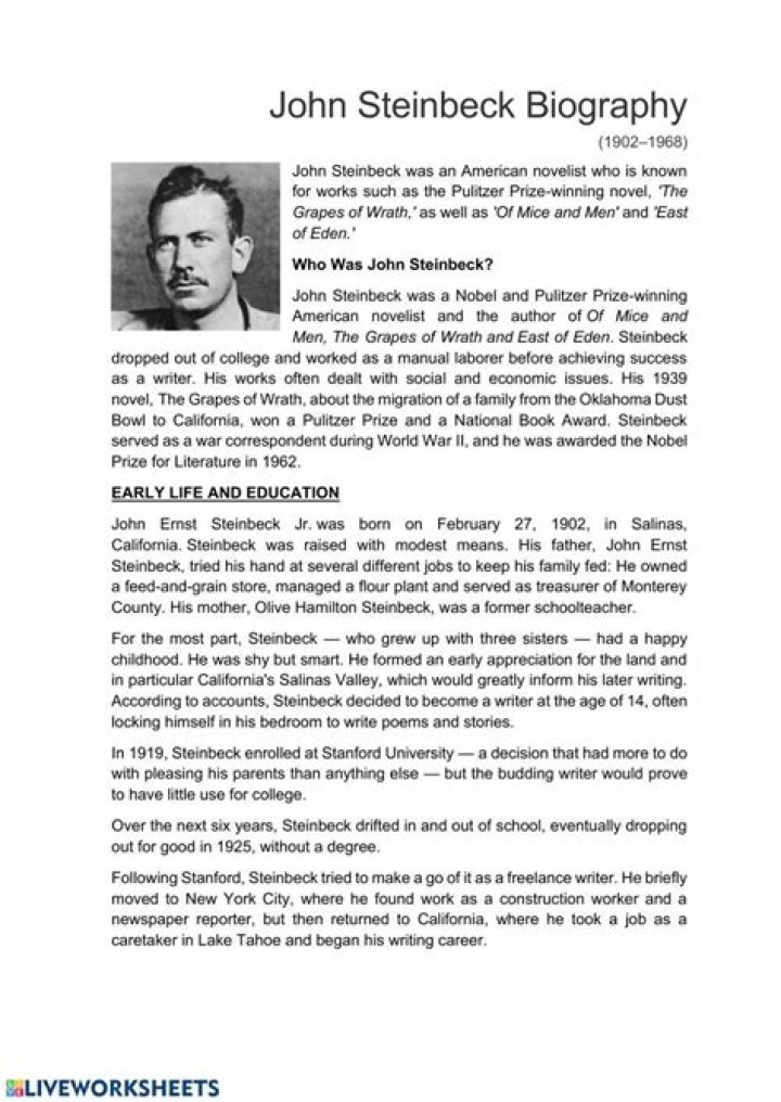 John Steinbeck Biography - Facts, Childhood, Family Life & Achievements