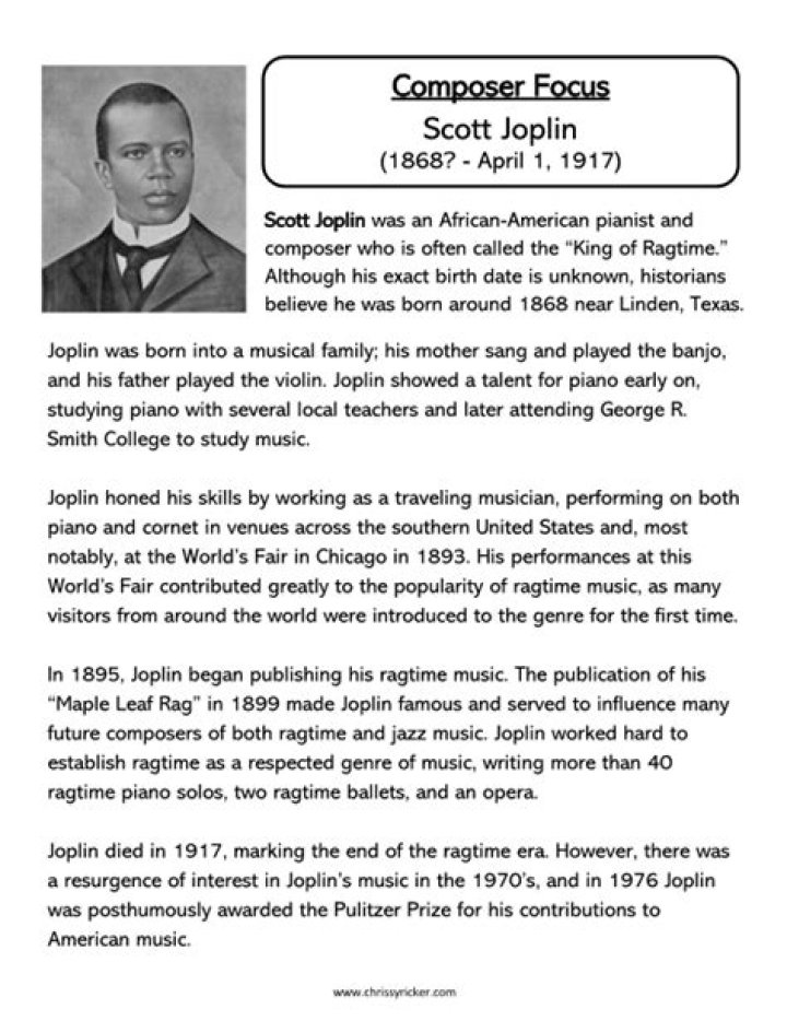 Scott Joplin Biography - Facts, Childhood, Family Life & Achievements