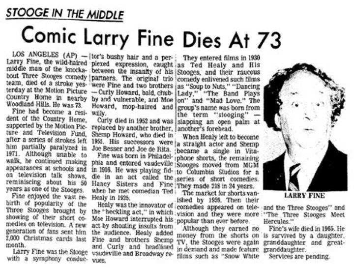 What did Larry Fine die from? – Celebrity